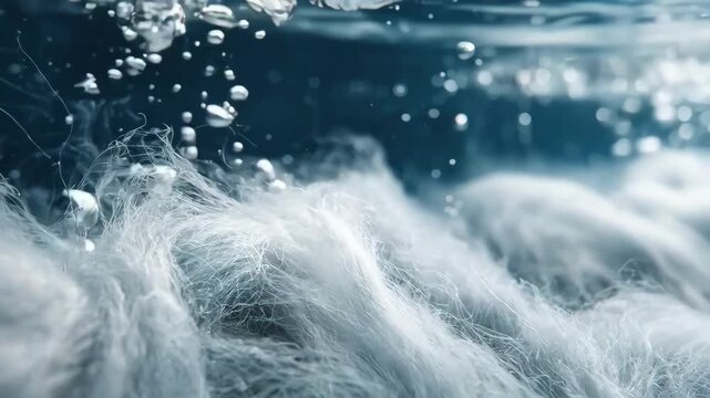 Medium focus on synthetic textile immersed in clear water solution showcasing effective yet gentle cleaning methods for delicate nylon and manmade fibers.