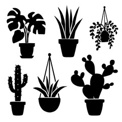 Potted Plant Silhouette Collection: A collection of potted plants in silhouette, offering a minimalist and stylish representation of indoor greenery.