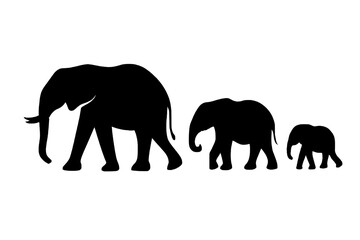 Elephant Family Silhouette: A striking silhouette of an elephant family, with an adult leading two young ones, conveys a sense of unity, protection, and the bond of family.