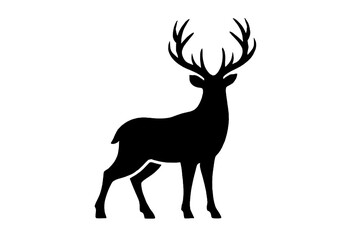Elegant Silhouette of a Deer: A majestic silhouette of a deer, showcasing its impressive antlers against a clean backdrop, perfect for design and branding.