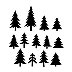 Forest Silhouette Collection: A captivating assortment of silhouetted evergreen trees, showcasing a range of shapes and sizes perfect for adding a touch of nature-inspired elegance.