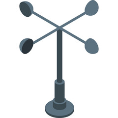 Isometric Anemometer Device On Transparent Background For Measuring Wind Speed And Direction In Meteorology And Aviation Studies