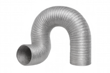 Flexible silver corrugated aluminum air duct and ventilation hose for hvac systems on transparent background