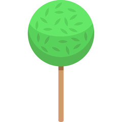 Simple Green Topiary Tree Icon With Brown Stem On White Transparent Background Isometric Style