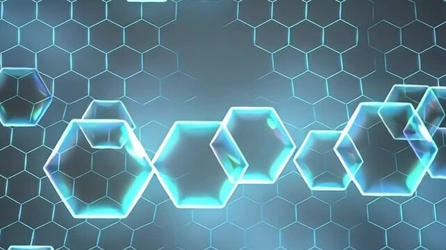 crystal blue, hexagon bokeh, particle mist, blue glow, abstract light, futuristic background, digital wallpaper, soft blur, 4k loop, seamless texture, ambient motion, glowing hexagon, ethereal atmosph