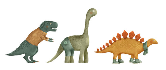 Vibrant Cartoon Dinosaurs TRex, Brachiosaurus, and Stegosaurus for fun decor