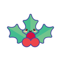 Cute Kawaii Christmas Holly Vector