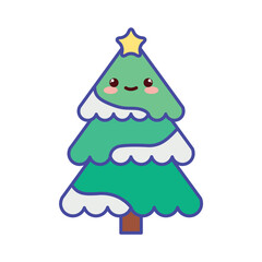 Cute Kawaii Christmas Tree Vector