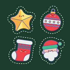 Linear Kawaii Christmas Icon Set
