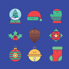 Linear Kawaii Christmas Icon Collection