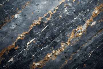 Set of four high-contrast abstract textures: rough dark gray porous foam, layered black and brown stone with white veins, and dramatic black granite with gold streaks and white cracks.