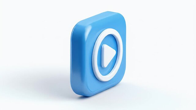 3D Rendered Blue Play Button Icon on White Background.