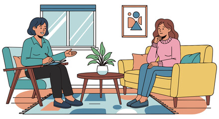 Two women in a comfortable room discussing something important