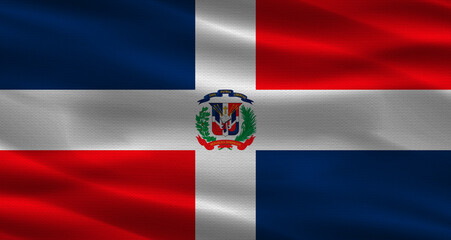 Dominican Republic flag with fabric texture. Realistic flag of Dominican Republic waving