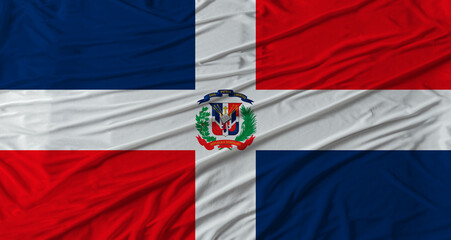 Dominican flag waving. Flag of Dominican Republic with cloth texture