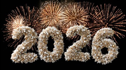 Festive New Year 2026 Fireworks Display Celebration on a Black Background