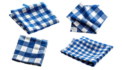 Blue and White Checkered Napkin Set Isolated on a Transparent Background