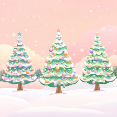 Fototapeta premium Three trees with snow on them and a star on top