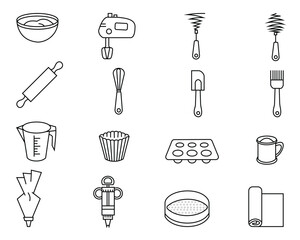 Kitchen Utensils and Cooking Tools Icon Set – Vector Line and Solid Illustrations for Home Chefs and Culinary Design
