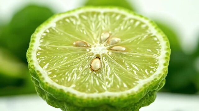 CrossSection of Kaffir Lime A CloseUp Look at Citrus Freshness.