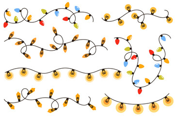 Set of festive garlands. Elements of Christmas and holiday. Flat vector illustration.