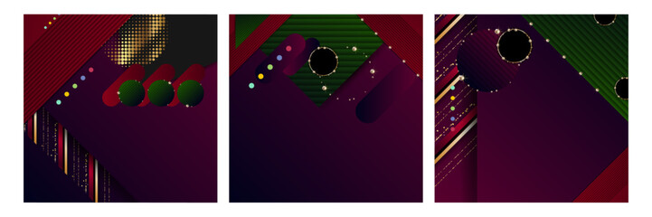 Set of gold frames Christmas glitter effect on dark background artistic covers design colorful realistic texture modern graphic