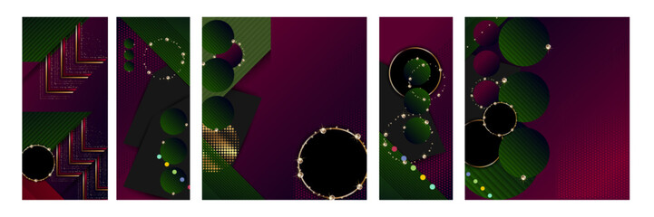 Set of gold frames Christmas glitter effect on dark background artistic covers design colorful realistic texture modern graphic