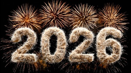 New year 2026 celebration with fireworks in the background on black