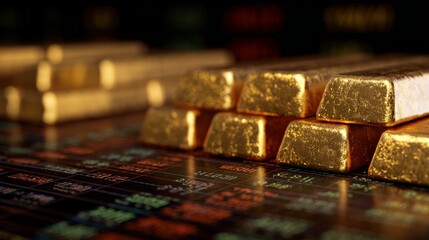 Gold bars and financial market data showing investment trends