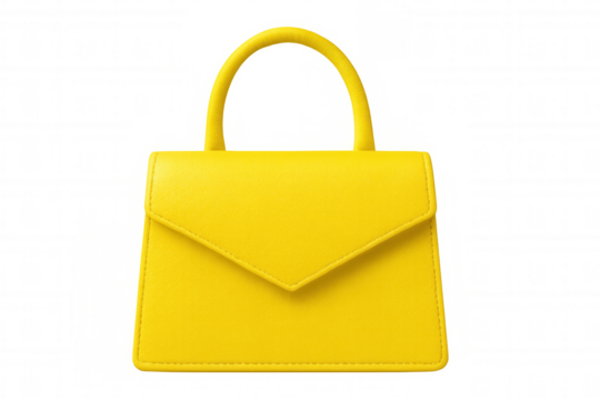 Yellow leather mini handbag with top handle, presenting stylish accessory for fashion and shopping, transparent background - Powered by Adobe