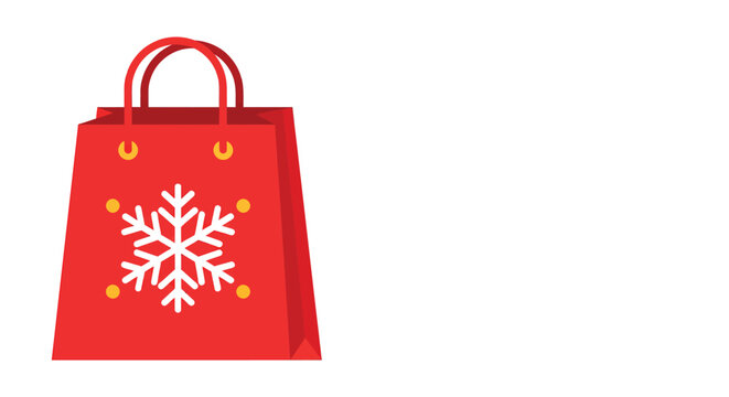 Red shopping bag with snowflake pattern sits isolated on white, representing holiday gift giving and seasonal sales, creating a festive atmosphere. - Powered by Adobe