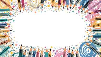 Colorful Pencil Border with Abstract Scribbles and Dots