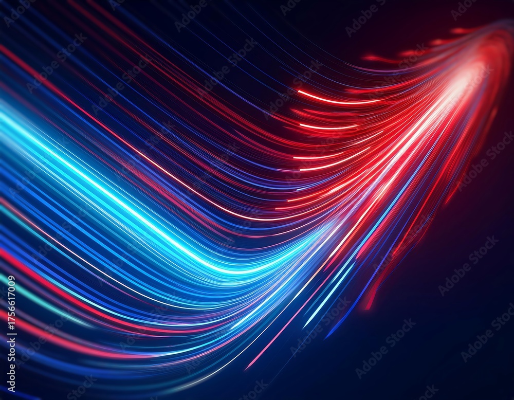 Wall mural a dynamic abstract image features vibrant streaks of blue and red light, creating an illusion of mot