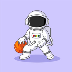 Astronaut Dribbling a Basketball Vector Illustration Cartoon Design