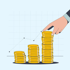 A clear illustration of financial progress through coin stacking, depicting the upward trend in investment while emphasizing the importance of economic growth and strategy.