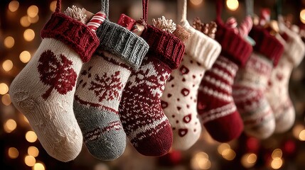 Christmas Stockings Hanging with Lights for Festive Holiday Celebration