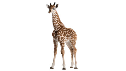 Naklejka premium Giraffe baby standing tall Transparent background, PNG file