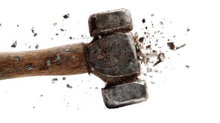 Hammer hitting nail in slow motion Transparent background, PNG file