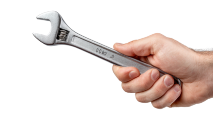 Hand tightening bolt with wrench Transparent background, PNG file