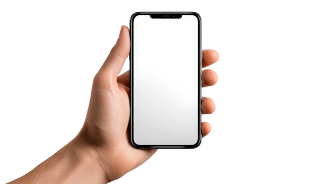 Hand holding smartphone Transparent background, PNG file