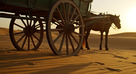Desert Journey: Horse and Cart in Golden Light