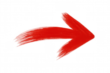 Red arrow brush stroke pointing right, hand-drawn paint texture showing direction, navigation, and progress on transparent background