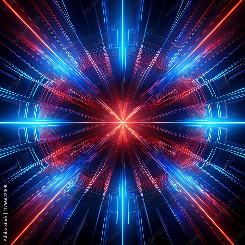 Wall mural hints: this is an abstract image with a focus on lines and a central point. it uses vibrant colors, 