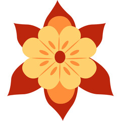 Stylized Six Petal Flower Illustration With Yellow Orange and Red Hues Isolated On Transparent Background Simple Geometric Floral Design