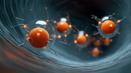 인체내 장기에서 약물을 전달하는 촉수가 달린 나노로봇, 초현실적 일러스트-A surreal illustration of a nanorobot with tentacles that delivers drugs to organs within the body