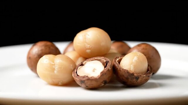 Macadamia Nuts on a Plate A CloseUp Look at a Healthy Snack.