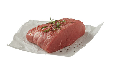 Fresh beef rump on paper cut out isolated transparent background