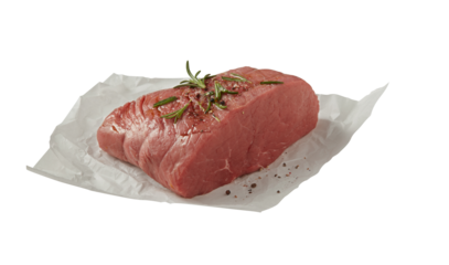 Fresh beef rump on paper cut out isolated transparent background
