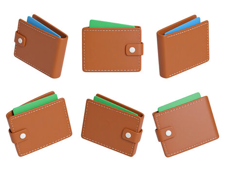 3d Renderings of Brown Wallets with Colored Cards