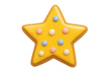 Star cookie with yellow icing and colorful candy dots